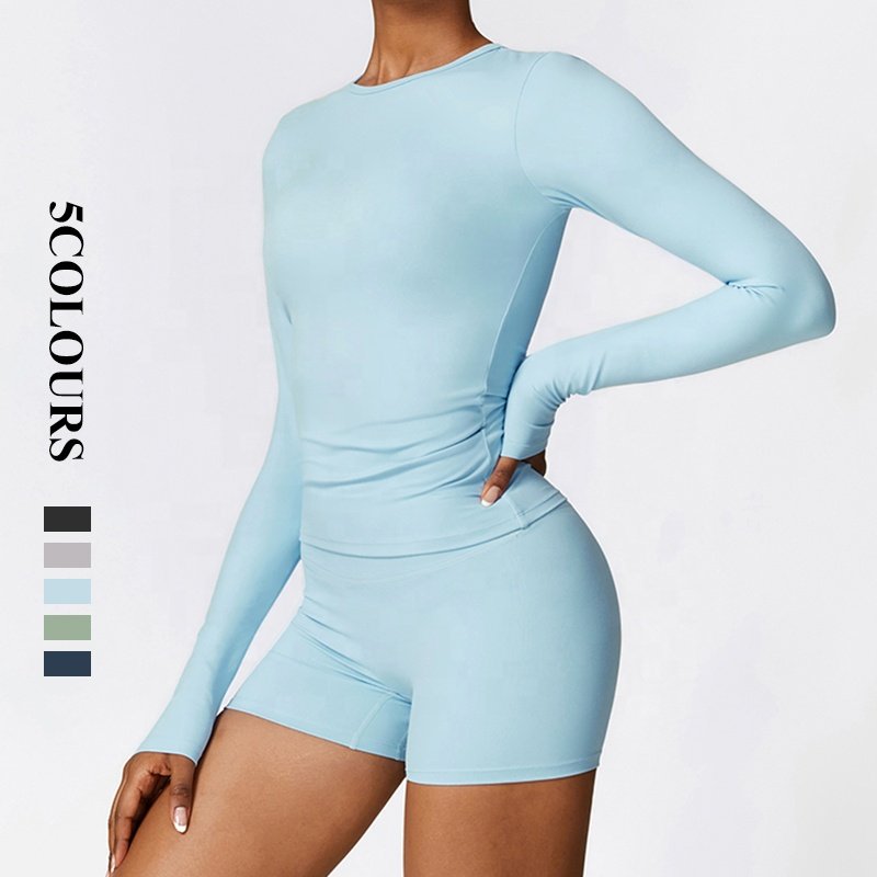 Hot Selling Fashionable Tight Fitting Yoga Long Sleeved Shorts Set Quick Drying Sports Beautiful Back Women's Yoga Set