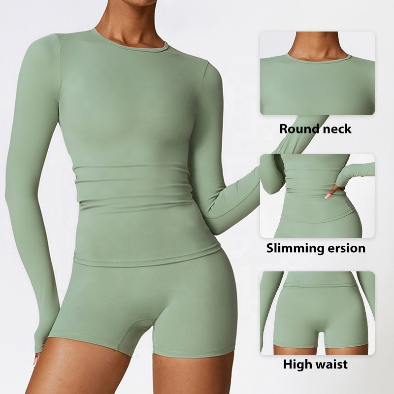 Hot Selling Fashionable Tight Fitting Yoga Long Sleeved Shorts Set Quick Drying Sports Beautiful Back Women's Yoga Set