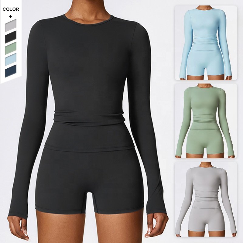 Hot Selling Fashionable Tight Fitting Yoga Long Sleeved Shorts Set Quick Drying Sports Beautiful Back Women's Yoga Set