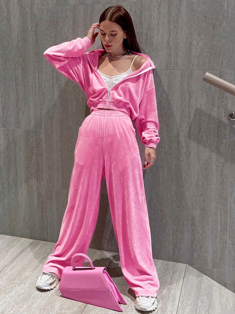 Fashion Casual Women'S Two Piece Hoodie Sets Fall Pink Velvet Sport Outfits For Women