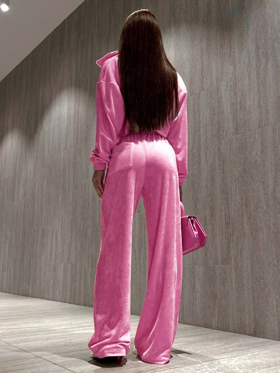 Fashion Casual Women'S Two Piece Hoodie Sets Fall Pink Velvet Sport Outfits For Women