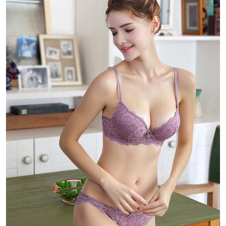 Fashion Soft Breathable Deep V Gather Together Lace 2024 Ladies Women's Underwear Sexi Set