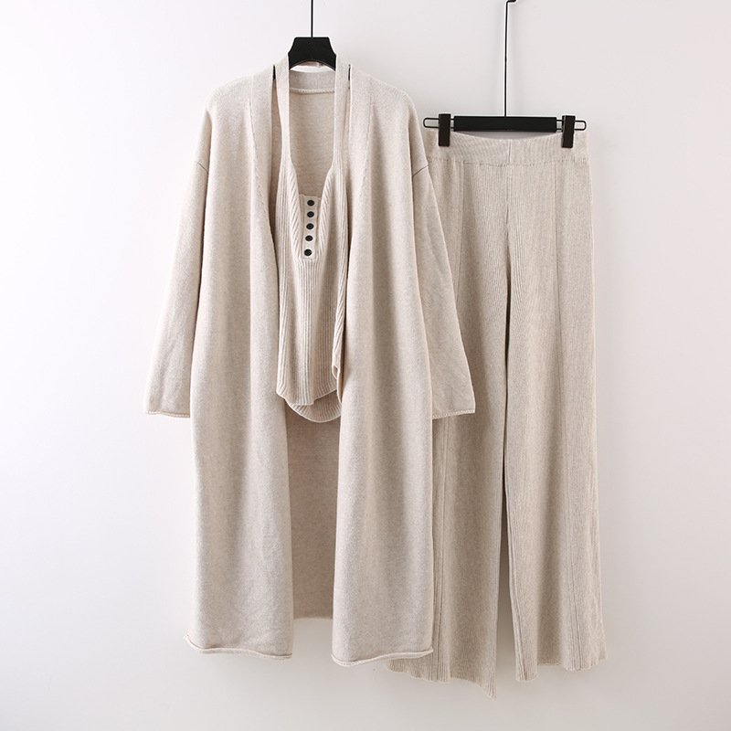 Boutique Wholesale 2024 Autumn New Fashion Mid Long Knitted Cardigan Slim Fit Vest Casual Wide Leg Pants Women's Set