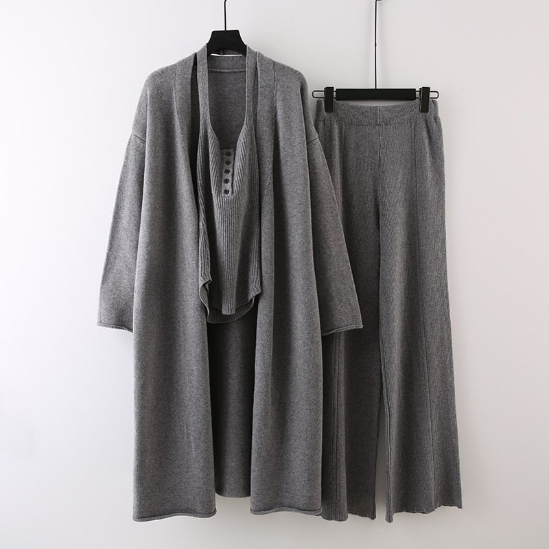 Boutique Wholesale 2024 Autumn New Fashion Mid Long Knitted Cardigan Slim Fit Vest Casual Wide Leg Pants Women's Set