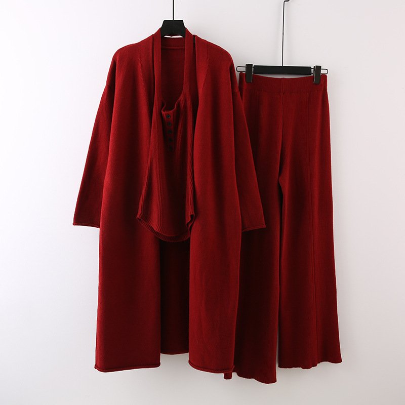 Boutique Wholesale 2024 Autumn New Fashion Mid Long Knitted Cardigan Slim Fit Vest Casual Wide Leg Pants Women's Set