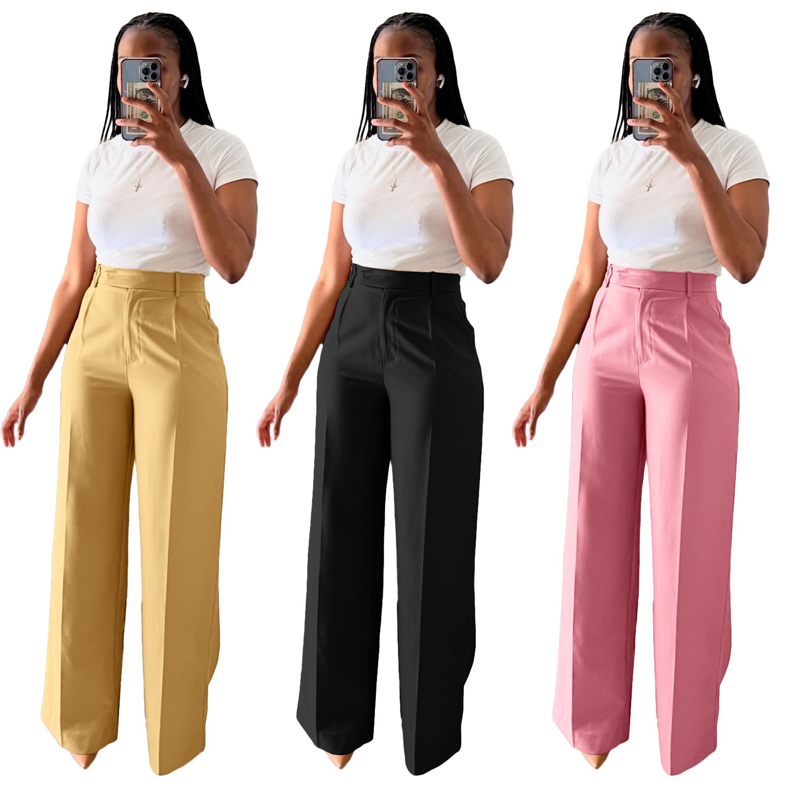 Y6012 Hot Sale Summer Women's High Waist Casual Trousers Ladies Elegant Business Office Wear Pants