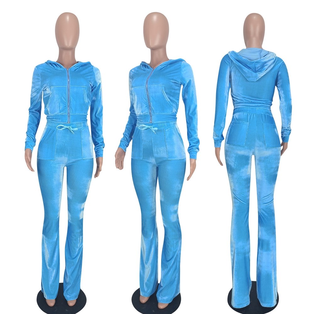 2024 Women Fall Velvet Fleece Winter Thick Hoodies Tracksuits With Pocket Clothing 2 Piece Velour Sweat Pant Joggers Pants Set