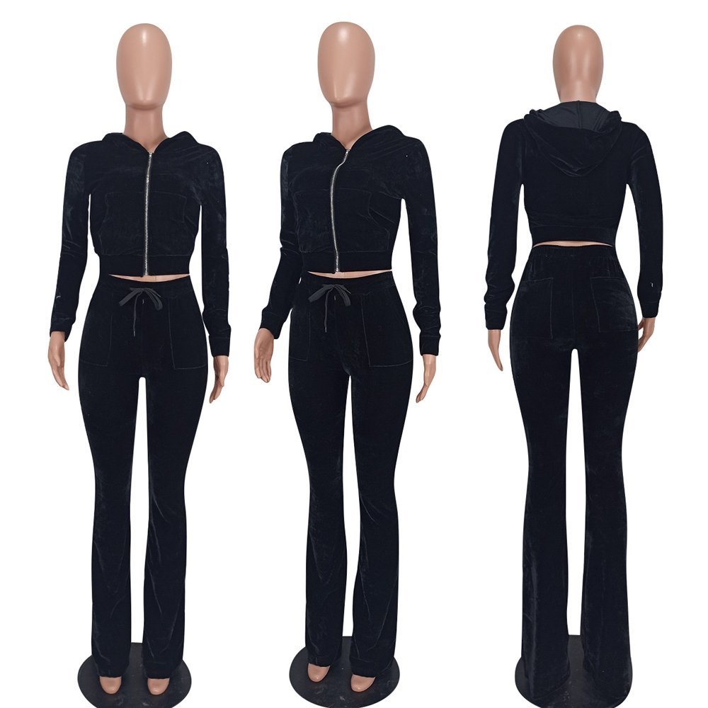 2024 Women Fall Velvet Fleece Winter Thick Hoodies Tracksuits With Pocket Clothing 2 Piece Velour Sweat Pant Joggers Pants Set