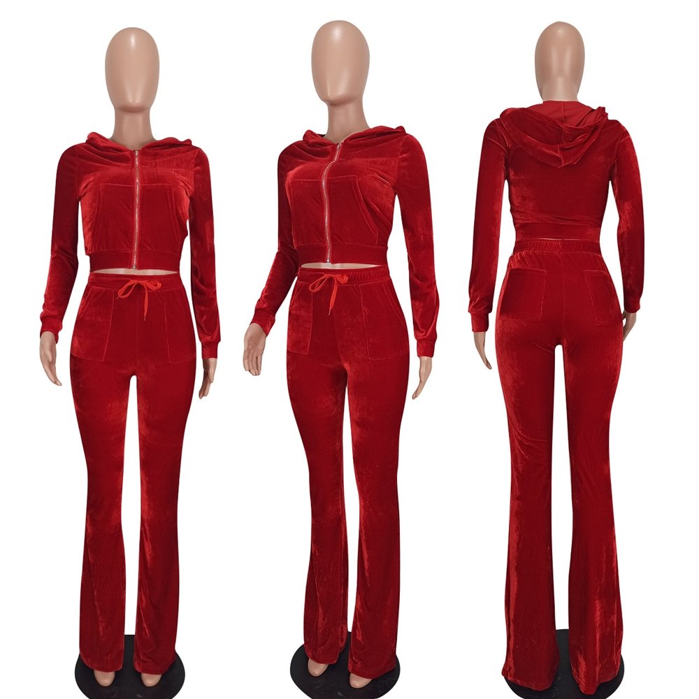 2024 Women Fall Velvet Fleece Winter Thick Hoodies Tracksuits With Pocket Clothing 2 Piece Velour Sweat Pant Joggers Pants Set