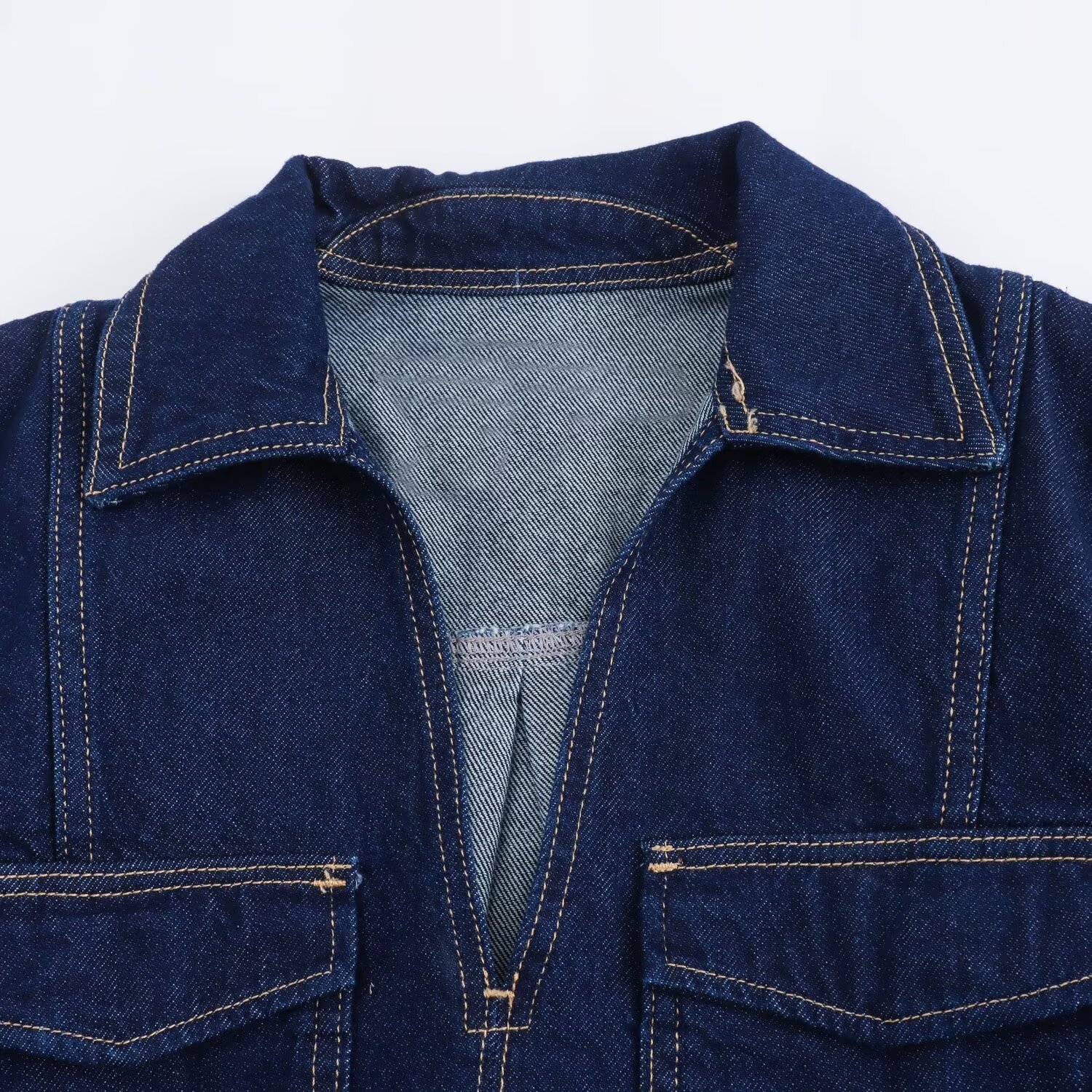 TAOP&ZA Summer New 2024 American Sexy Hot Girl Pure Waist Revealing V-shaped Lapel Blue Short Denim Shirt 6164070 6164068