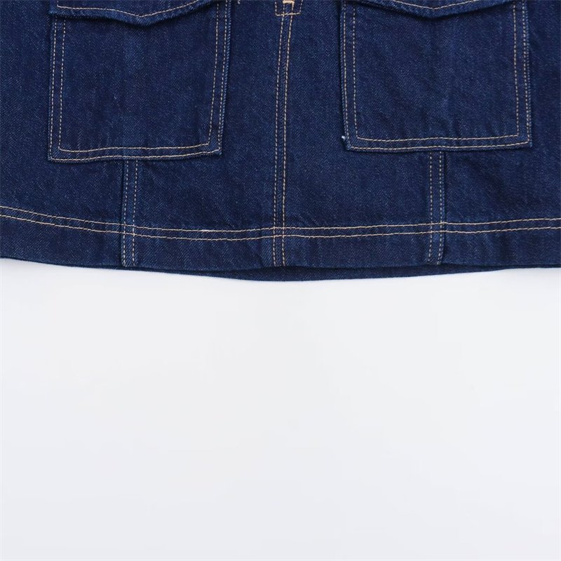 TAOP&ZA Summer New 2024 American Sexy Hot Girl Pure Waist Revealing V-shaped Lapel Blue Short Denim Shirt 6164070 6164068