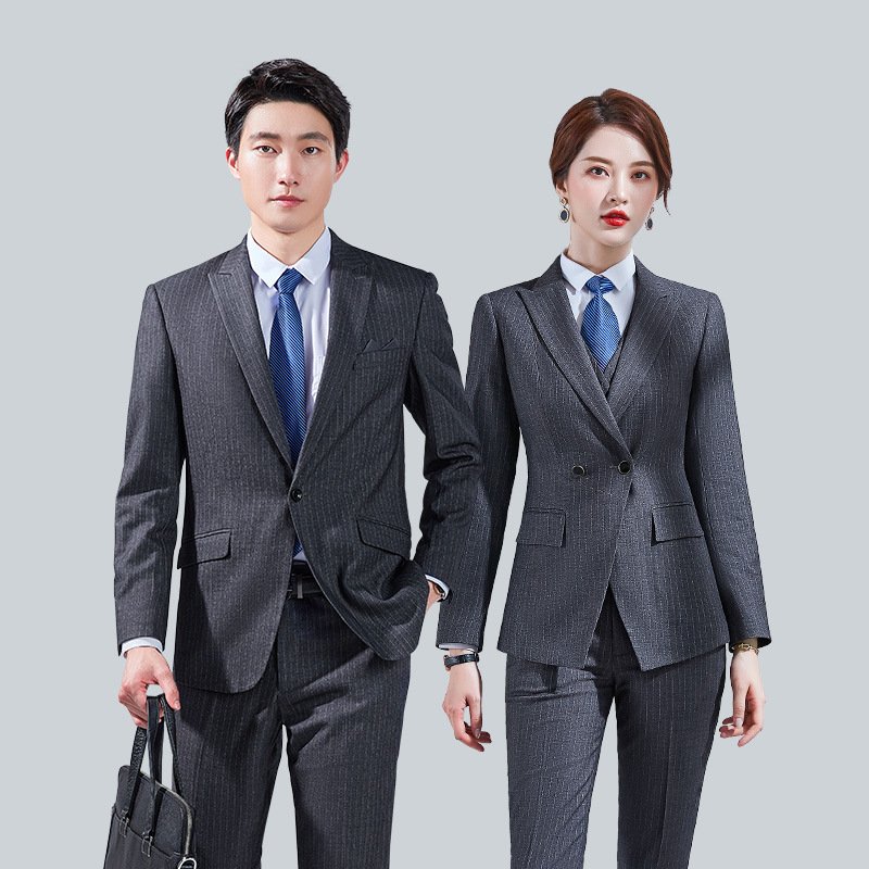 Custom Blue Gray Striped Business Slim Men's Suit Vertical Striped Suit Formal Business Dress Blazer Women