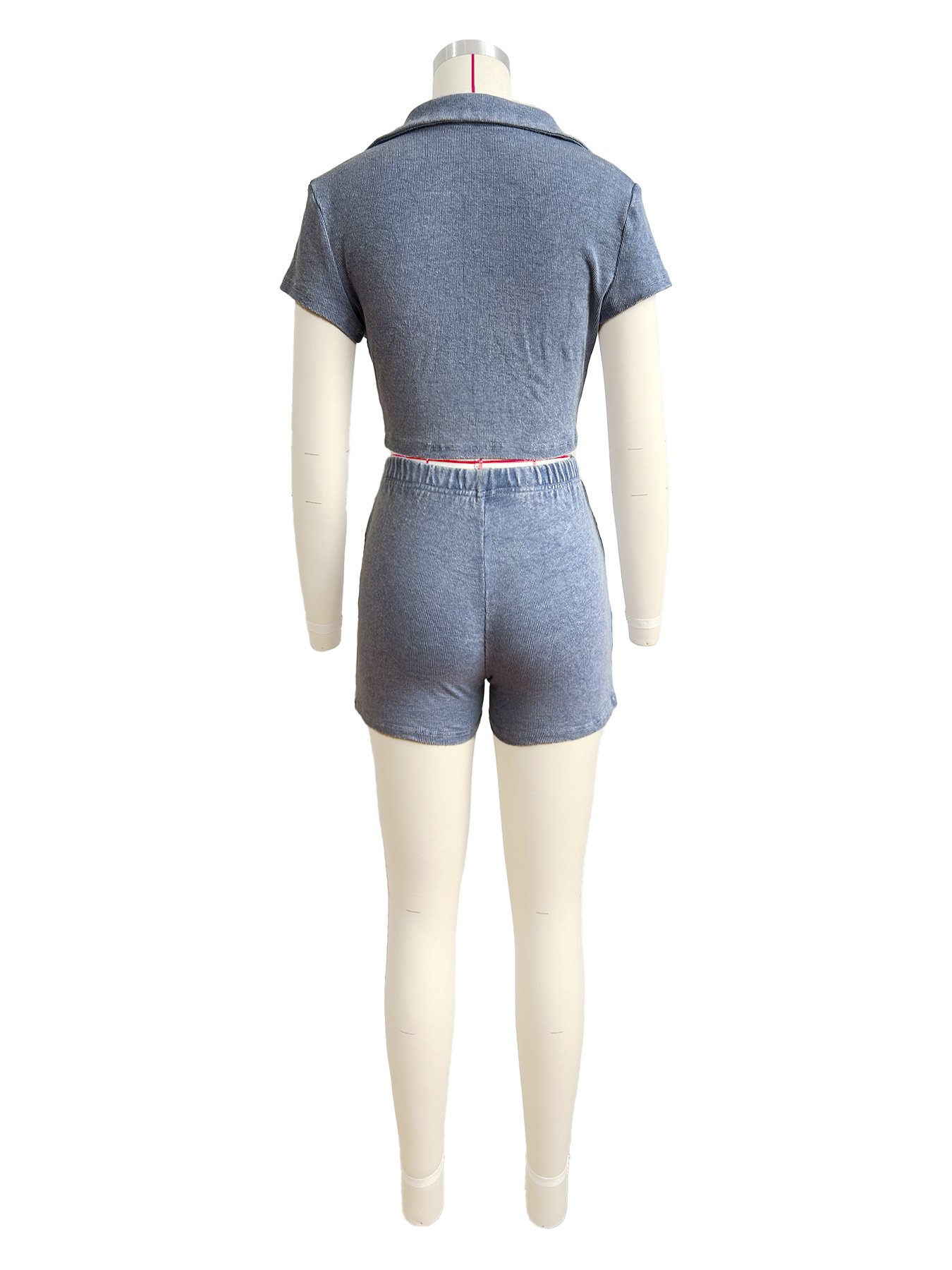 2024 Women Summer Cotton Ribbed Sexy Deep V Neck High Waist Stretch Tight Shorts Acid Wash Tracksuit Two-piece Sets For Women