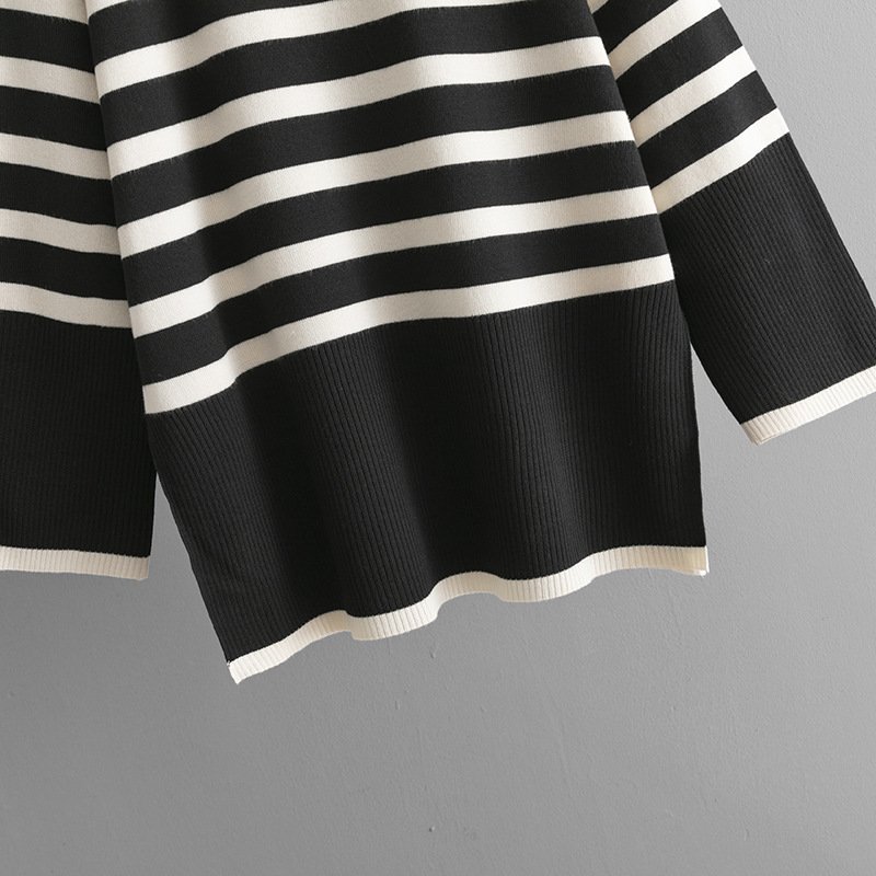 2024 Chic Striped Print Women's Winter Sweater + Pants Set Casual Style Turtleneck Collar Ankle Length Knit Clothing Wholesale