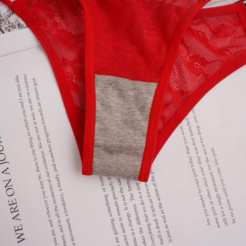 Letter red lace Bra with steel ring bra brief sets bra and panty set women's underwear