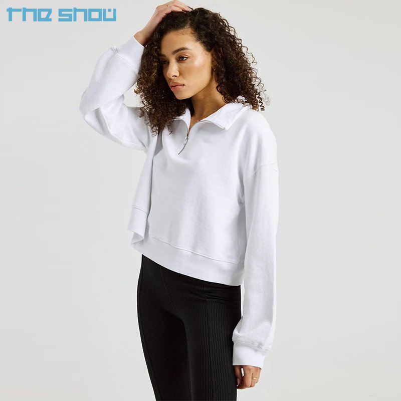 Custom Sportswear Sweatpants and Hoodie Set Women Fleece Two Piece Hoodies and Jogger Sets Quarter Zip Up Hoodies Set Woman
