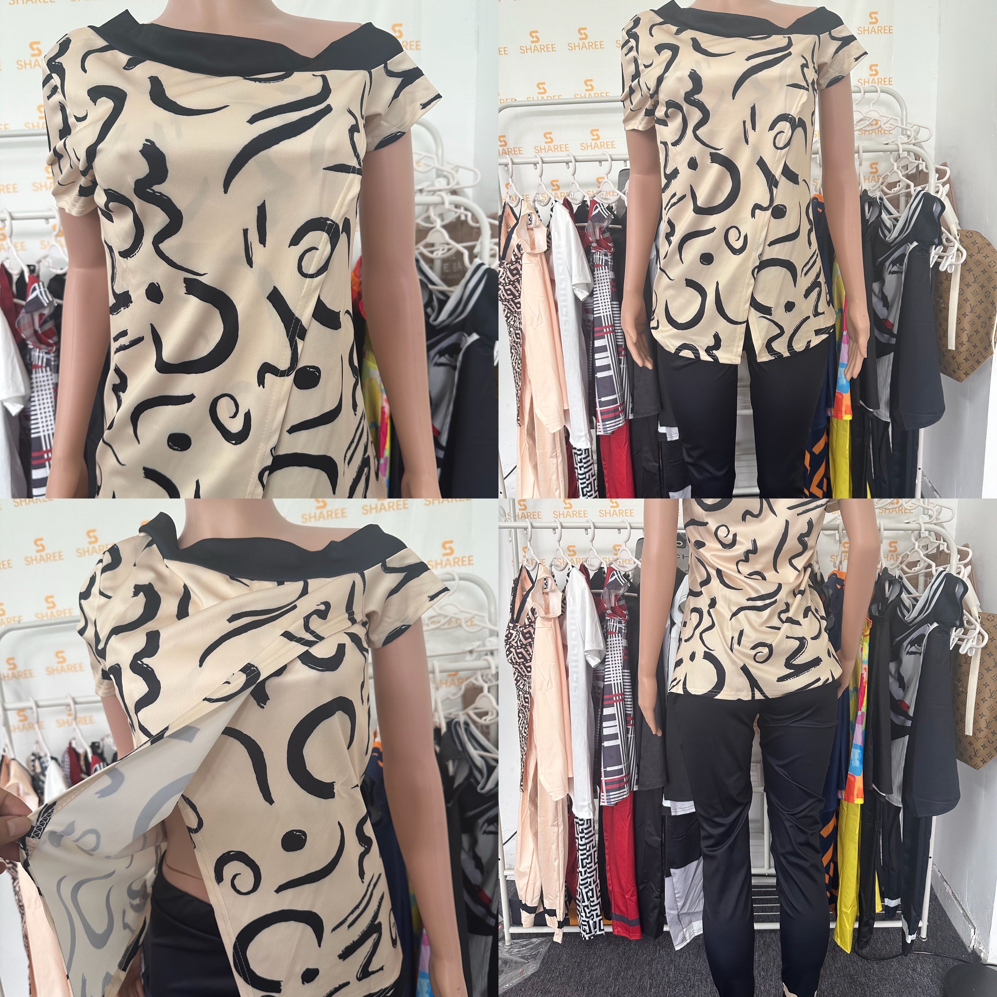 women sets 12 Color Plus Size Women's Clothing High Fashion Summer Slant Shoulder Asymmetric Printing 2 Piece Sets for Women