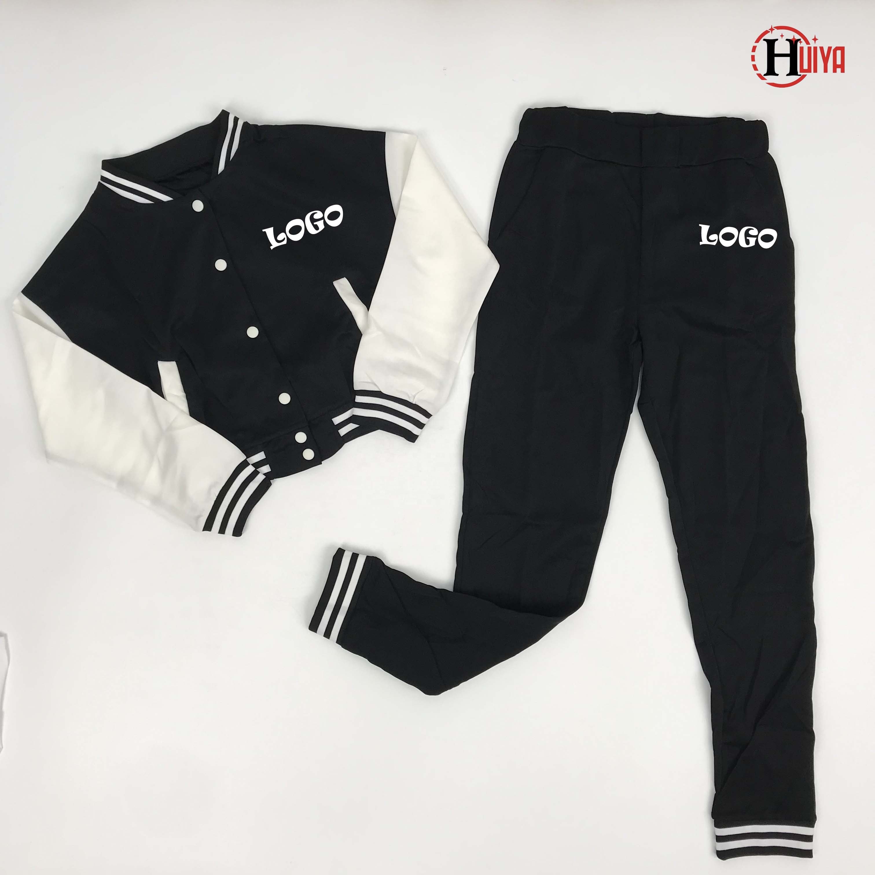 Custom Logo Varsiti Jacket Women's Tracksuit Set Cropped Varsiti Baseball Jogging Suits 2024 Fall Two Piece Set Women Clothing