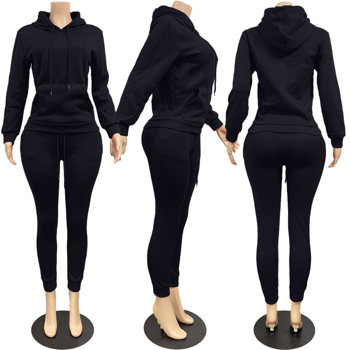 Factory Custom Embroidery Logo Outdoor Tracksuits Two Piece Jogger 2 Piece Plus Size Solid Color Outfits Set Gym Women'S Sets