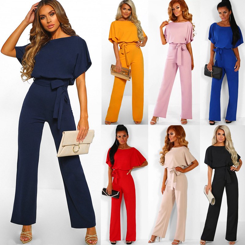 2024 Hot Full-Length Jumpsuit For Women 2 Piece Set Women Summer Button-Up Short Sleeve Wide Leg Two Piece Set Women Clothing