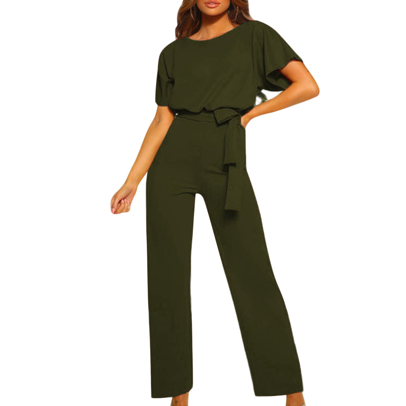 2024 Hot Full-Length Jumpsuit For Women 2 Piece Set Women Summer Button-Up Short Sleeve Wide Leg Two Piece Set Women Clothing