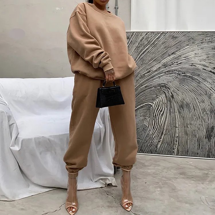 2024 women's clothing fall winter high quality comfy cotton custom crewneck sweatshirt long sleeve casual women hoodie set