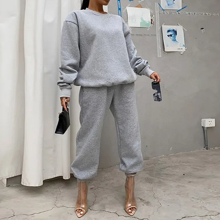 2024 women's clothing fall winter high quality comfy cotton custom crewneck sweatshirt long sleeve casual women hoodie set
