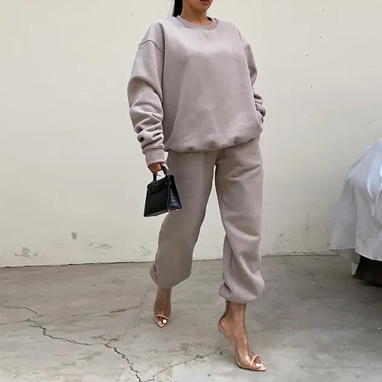 2024 women's clothing fall winter high quality comfy cotton custom crewneck sweatshirt long sleeve casual women hoodie set