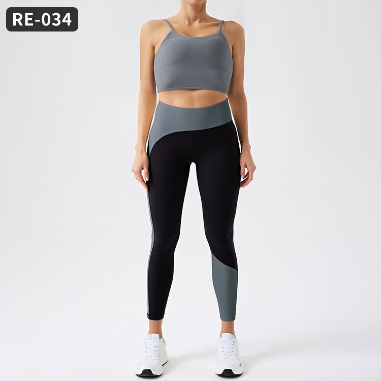 Customization Ladies Ribbed Recycled Nylon Block Sports Yoga Workout Fashion Girls Clothing Sets Gym Fitness Sets Women's Sets