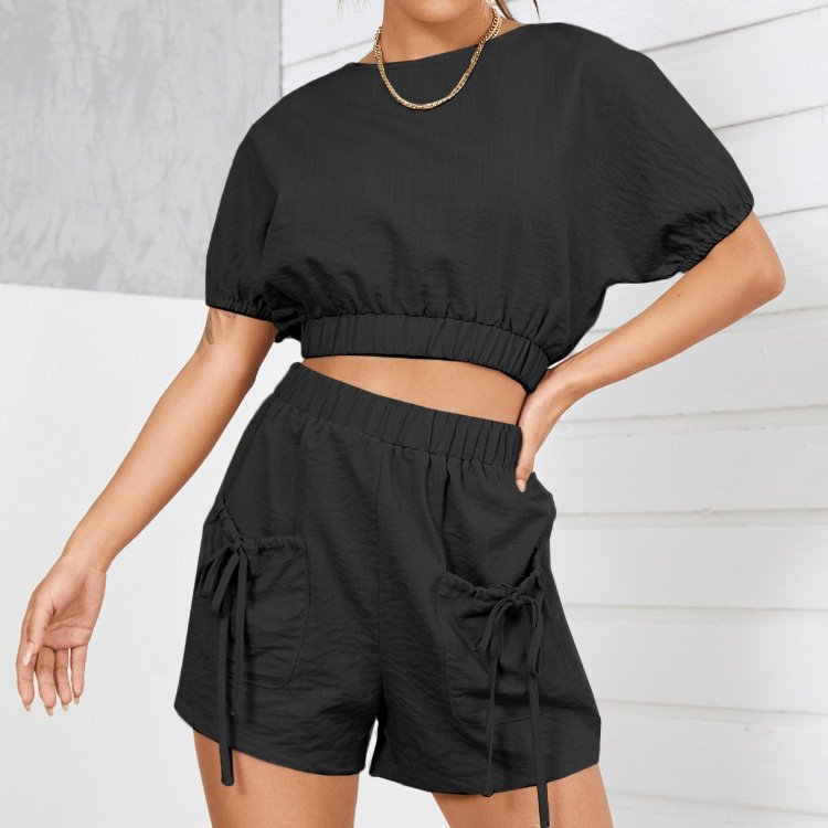 Summer Plus Size Cotton Linen Women's Sets Design Casual Sports Wear Backless Elastic Waist Top And Shorts Set Women