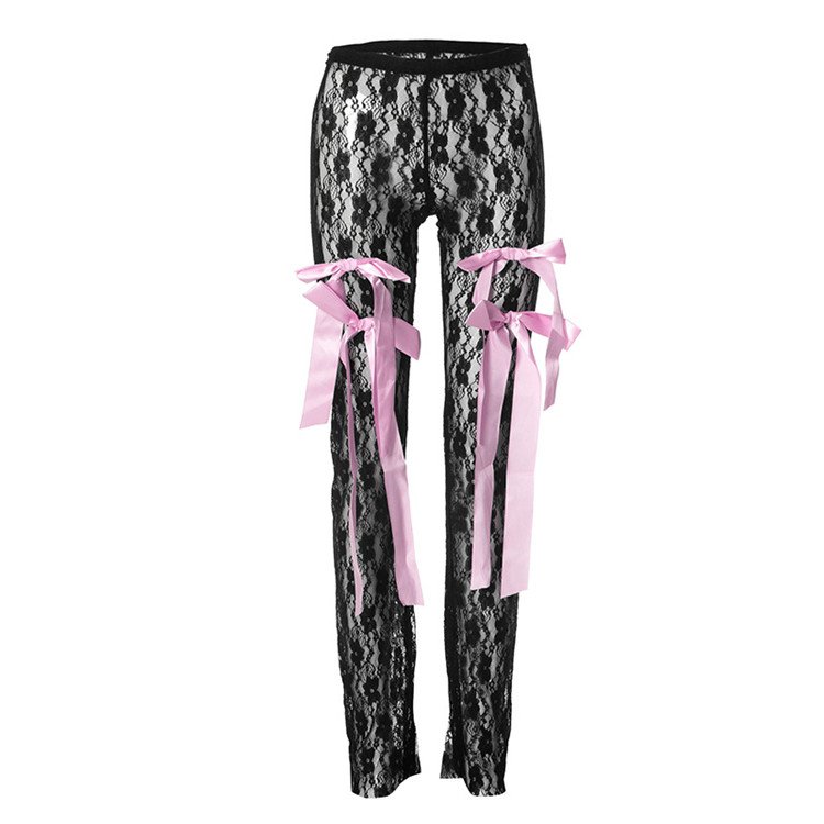 Black Two Piece Outfits Women Casual Letter Print Crop Tops and Bowtie Lace Pants Matching 2024 Baddie Outfit Sets