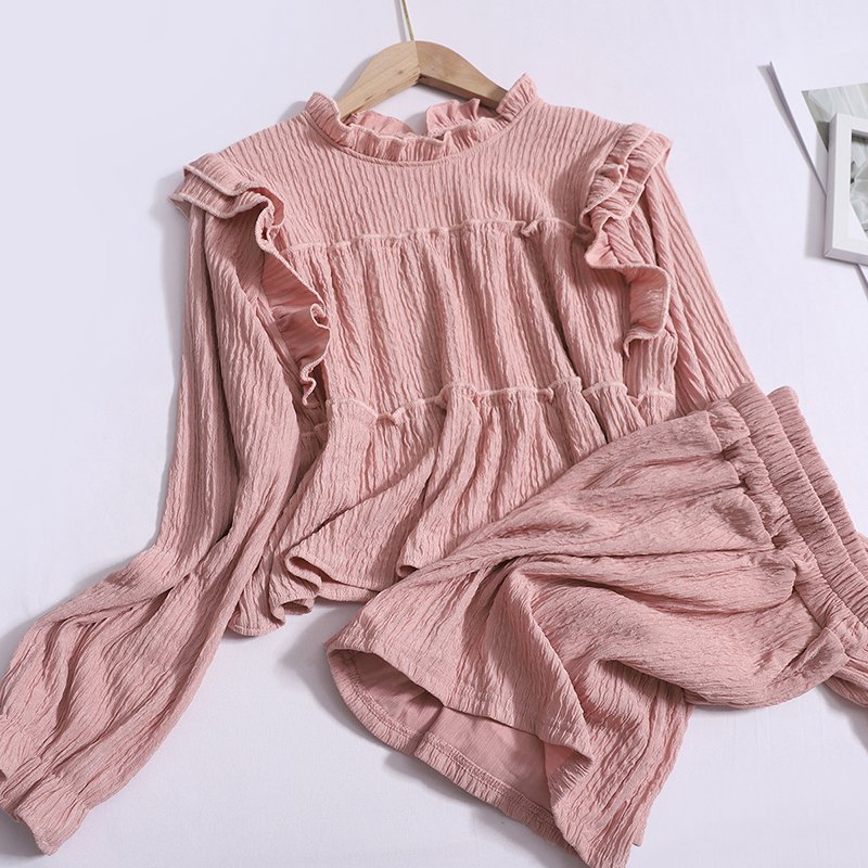 Wholesale 2024 Autumn Fashion Round Neck Long Sleeved Top High Waist Slimming and Wide Leg Shorts Women's Set