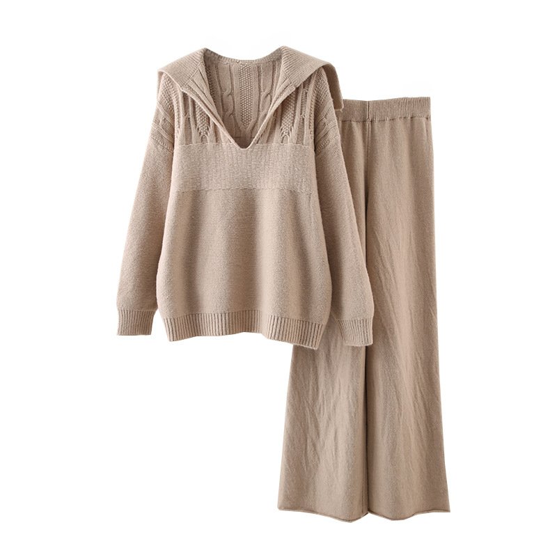 Boutique Wholesale 2024 Autumn New Fashionable Slimming V-neck Sweater Knitted Wide Leg Pants Women's Set