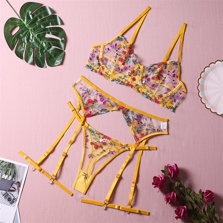 High quality new sexy embroidery lace flower fun women's bra set underwear