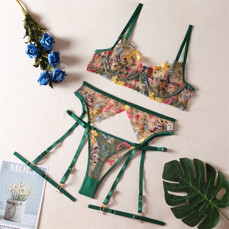 High quality new sexy embroidery lace flower fun women's bra set underwear