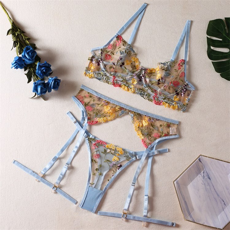 High quality new sexy embroidery lace flower fun women's bra set underwear