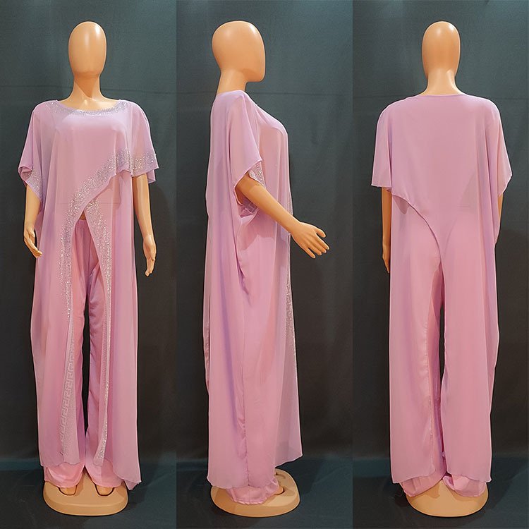 2022 Summer Women's New Fashion Solid Color Wide Leg Pants Casual Suit 2 Piece Two Piece Set