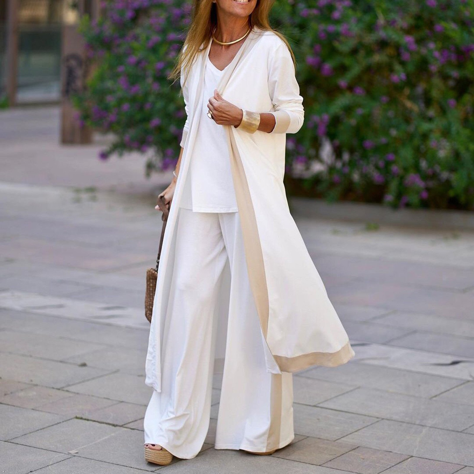 D&M new women solid color Panel contrast set vest tops plus size women's sets women high waist trousers three pieces causal suit