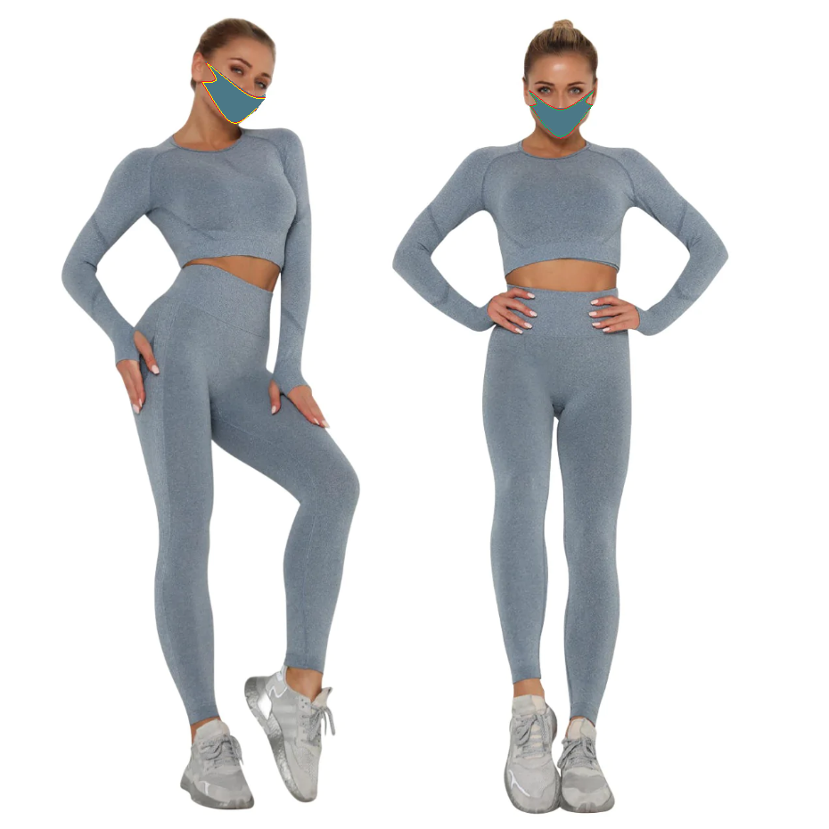 Customized color designs long sleeve crop top high waist running legging Skinny Cotton Women's Sets from Pakistan