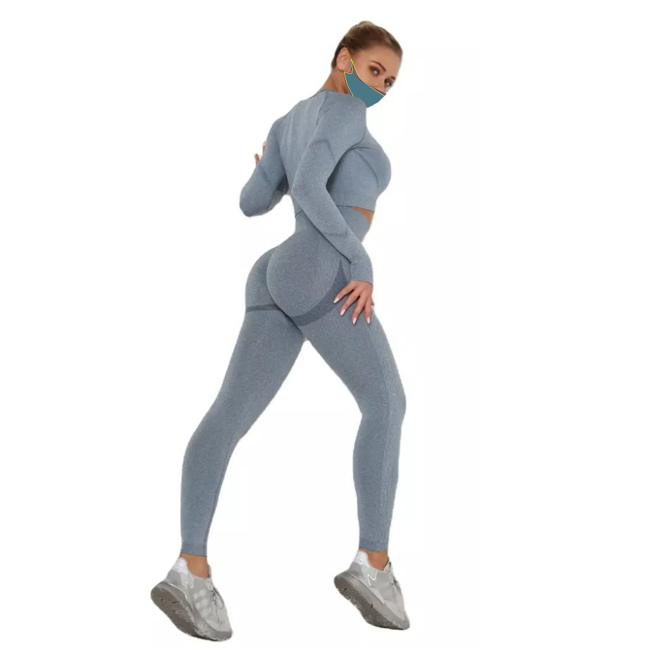 Customized color designs long sleeve crop top high waist running legging Skinny Cotton Women's Sets from Pakistan