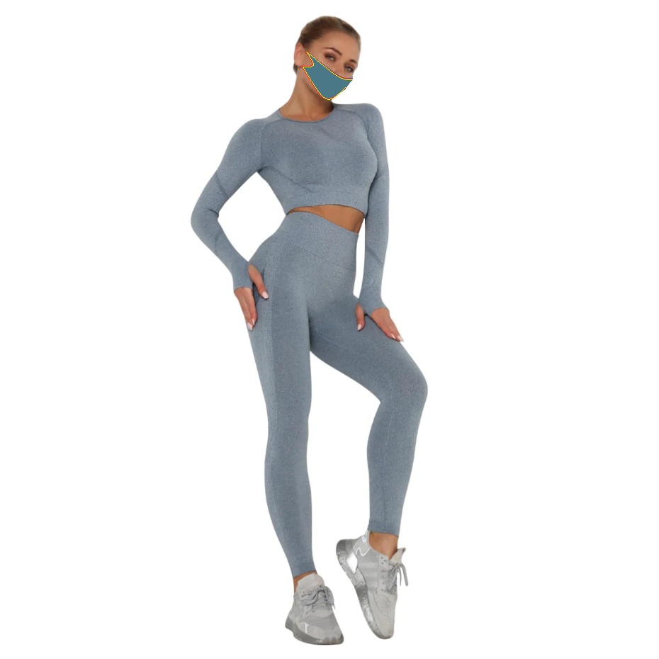 Customized color designs long sleeve crop top high waist running legging Skinny Cotton Women's Sets from Pakistan