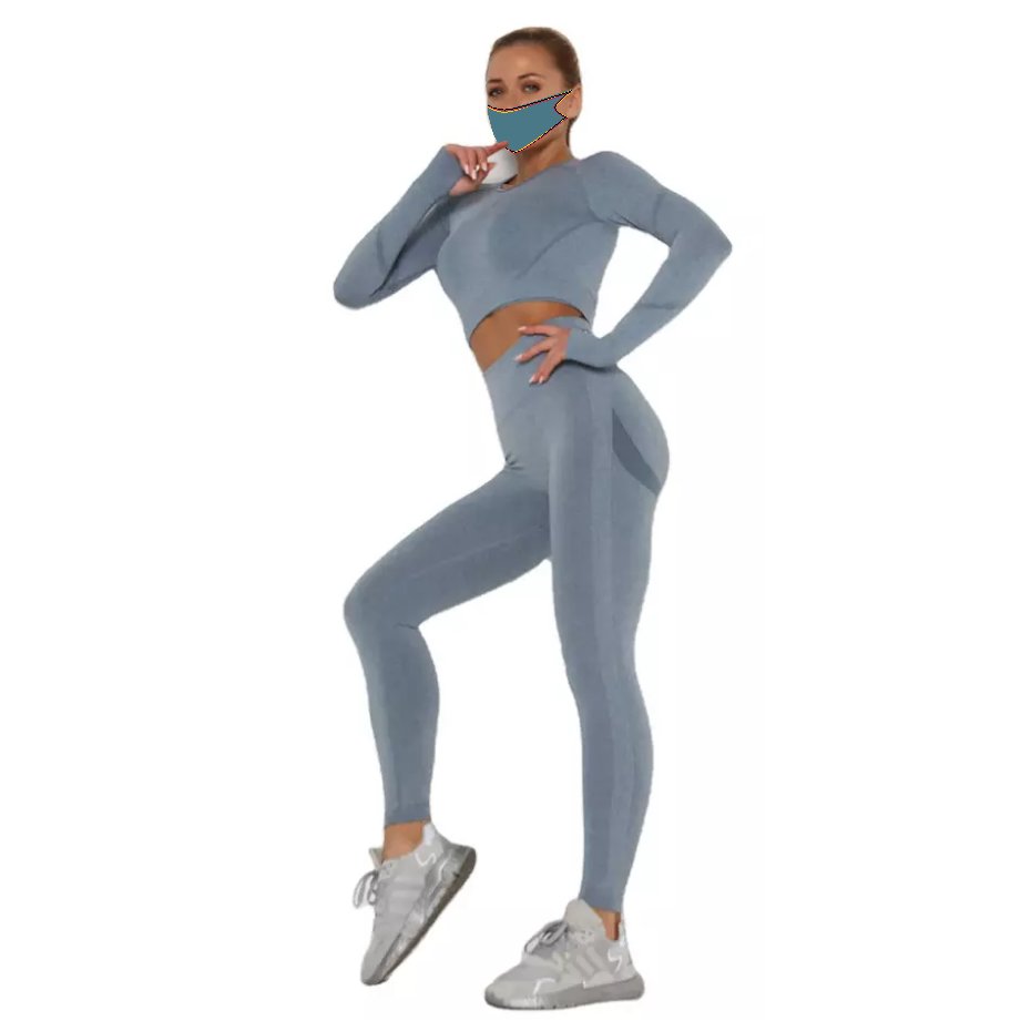 Customized color designs long sleeve crop top high waist running legging Skinny Cotton Women's Sets from Pakistan
