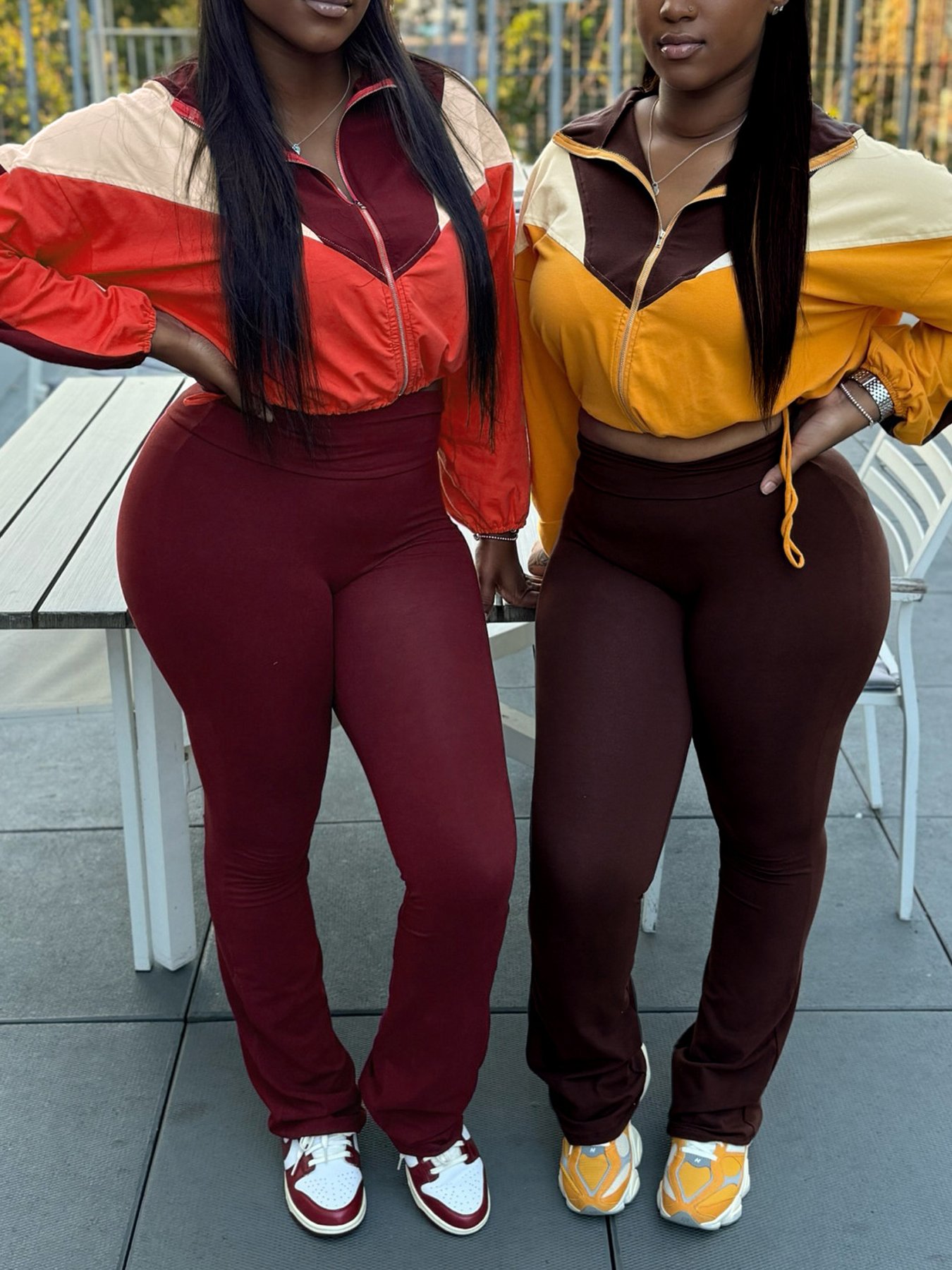 New Fall Women Outfits Zipper Patchwork Crop Jacket Long Pants Slim 2 Piece Sets Casual Two Piece Joggers Pants Tracksuits Women