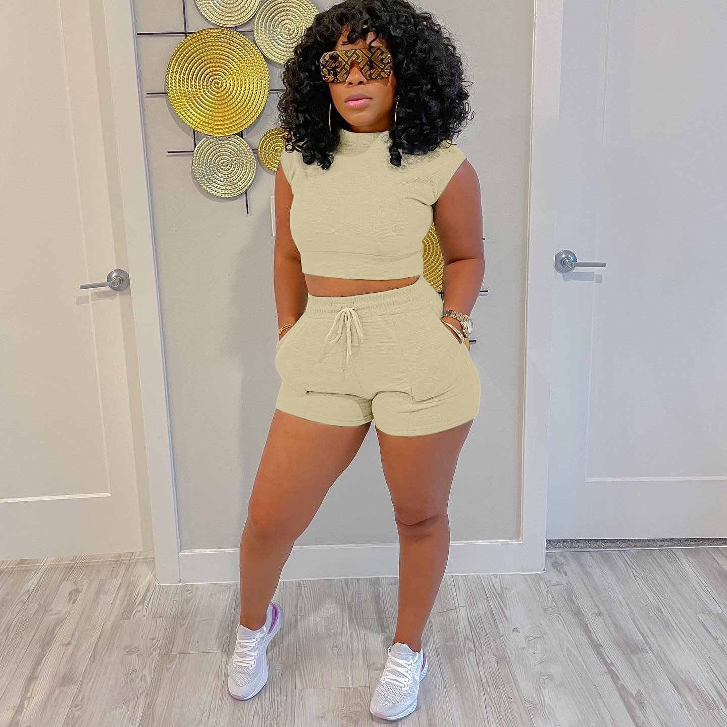 Liu Ming New Arrivals Women Summer Solid Color Tank Tops Casual Shorts Matching Suit Tracksuit Two Piece Set