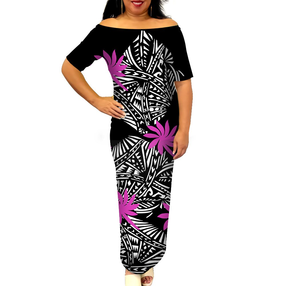Island Dress Samoan Puletasi Women's Sets S-8XL Plus Size Polynesian Tribal Off Shirts Dress 2 Piece Set Women