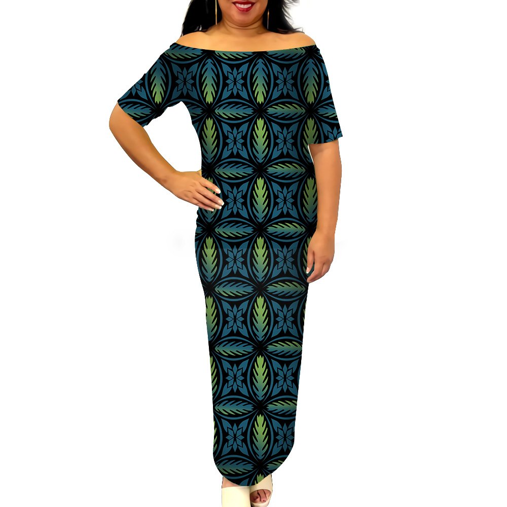 Island Dress Samoan Puletasi Women's Sets S-8XL Plus Size Polynesian Tribal Off Shirts Dress 2 Piece Set Women