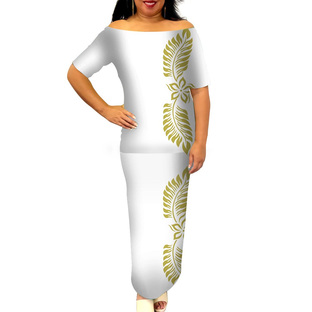 Island Dress Samoan Puletasi Women's Sets S-8XL Plus Size Polynesian Tribal Off Shirts Dress 2 Piece Set Women