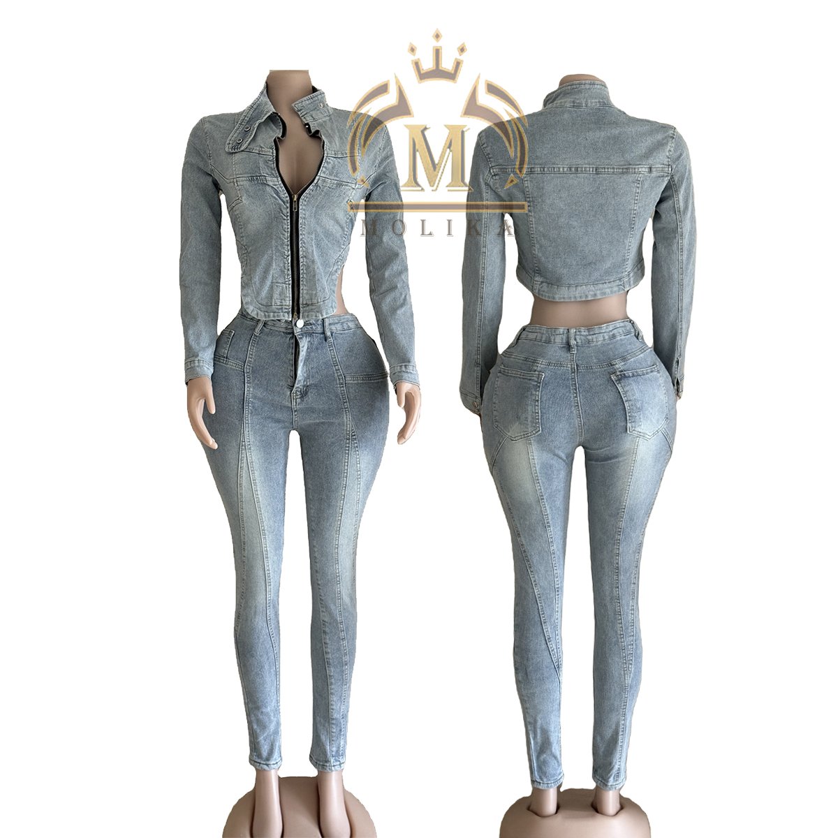 Winter Fall Women's Denim Outfits Stretch Irregular Crop Jacket+Jeans 2 Piece Sets Ladies Y2K Denim Jeans Two Piece Sets Women