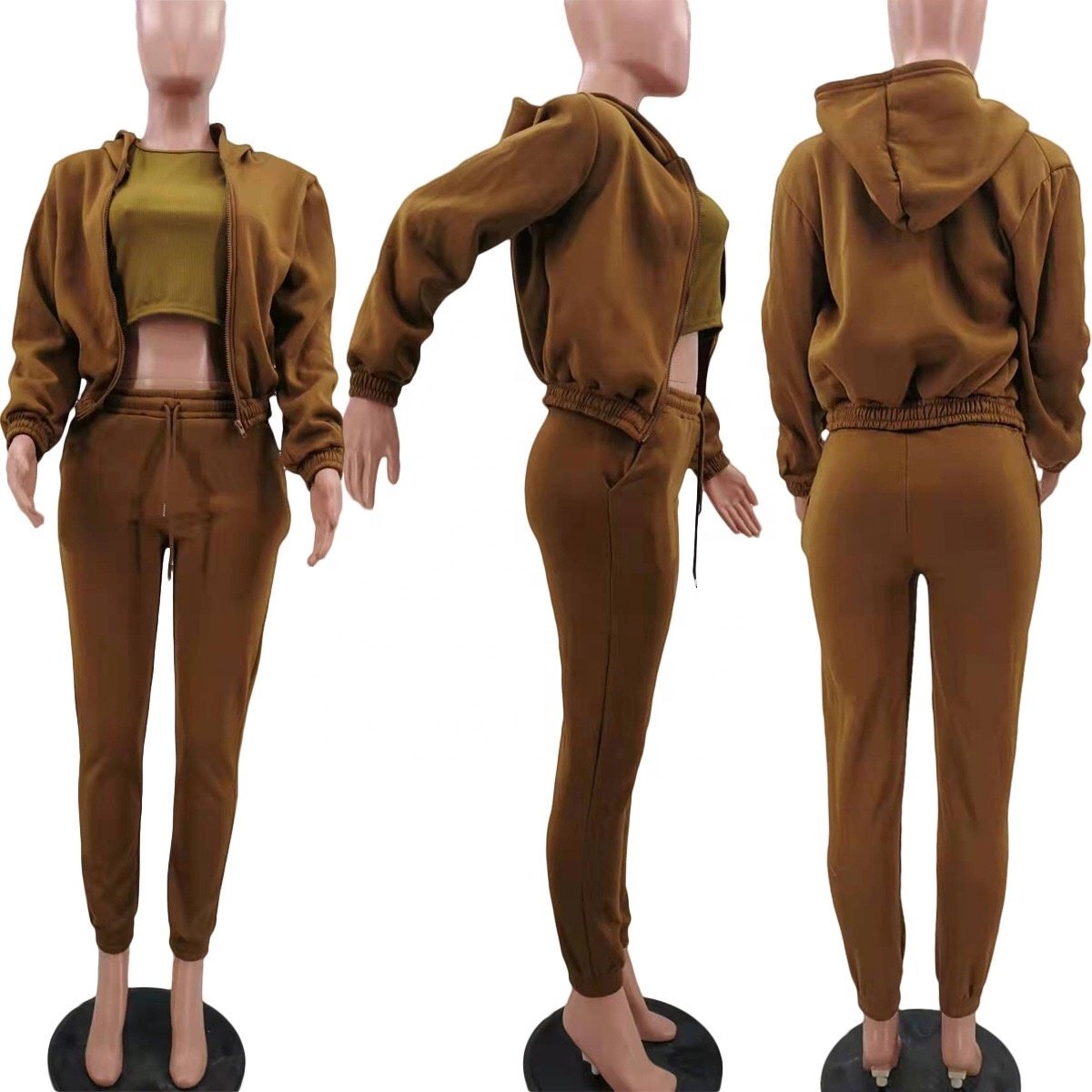 Tracksuit 3 Pieces Set Velvet Sweatshirt Hooded Sports Leisure Long Sleeved Three Piece Set Women's Clothing Jogging Suit