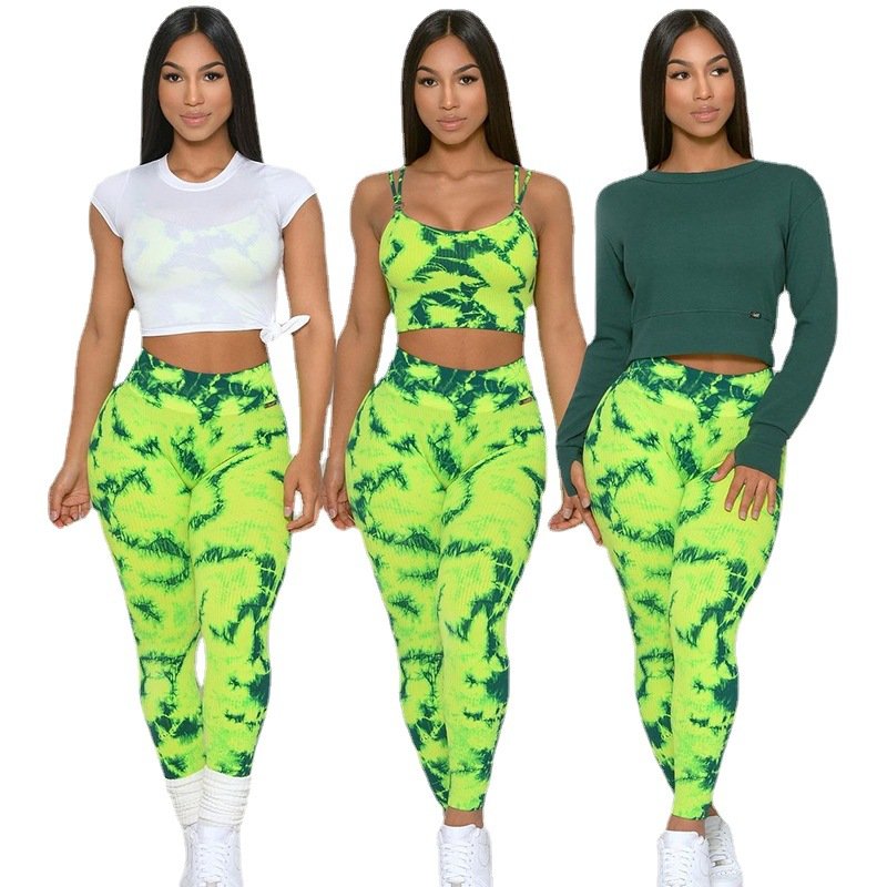 Peach hip lifting running sports tie dye sport fitness sets workout clothing sports Yoga suit seamless womens workout sets